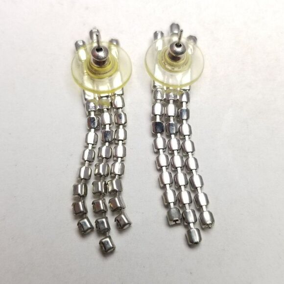 Vintage Rhinestone Fringe Dangle Stud Earrings, Retro Sparkle Fancy Formal - Picture 3 of 5